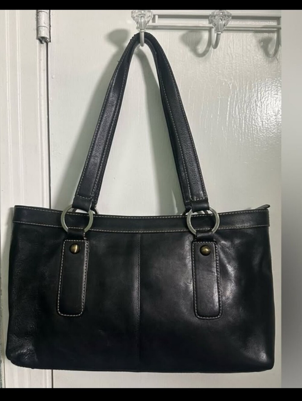 Flaw Vintage NORDSTROM Black Leather EAST WEST Bag Purse Handbag Satchel